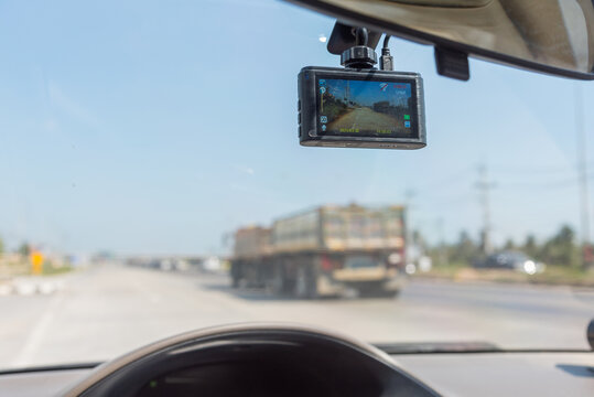  Closeup to dash camera in the car