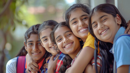 Indian school girls group celebrating friendship day