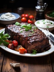 grilled steak with vegetables
