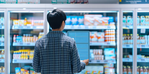 AI in retail - A retail manager looking at a screen where AI predicts future 