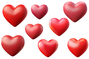 set of voluminous red 3D hearts