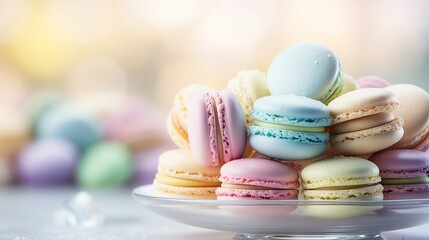 Obraz premium A variety of colorful macarons are arranged on a plate