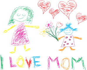 mothers day card vector kids hand drawn - i love mom
