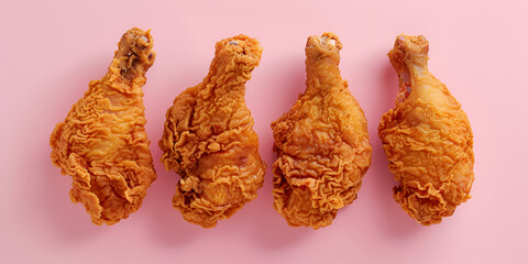 Fried chicken legs with lemon and parsley,  crispy fried chicken on wooden plate with blurred background,