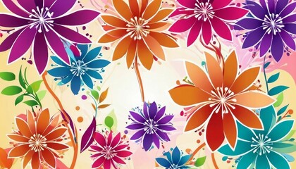 Abstract geometric floral background with stylized flowers and botanical elements.