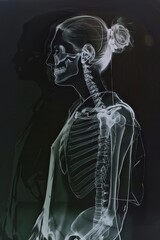 x-ray photo illustration of a humanfemale  body and boneson a dark background