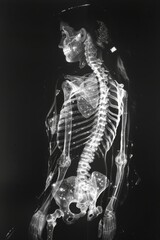 x-ray photo illustration of a humanfemale  body and boneson a dark background