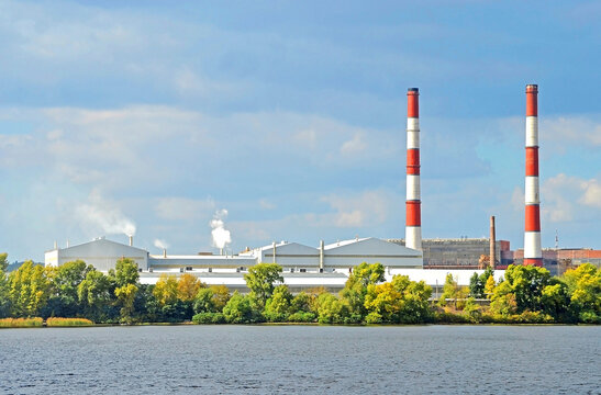 Chimney of thermal power plant (TES) № 5 in Kyiv, Ukraine