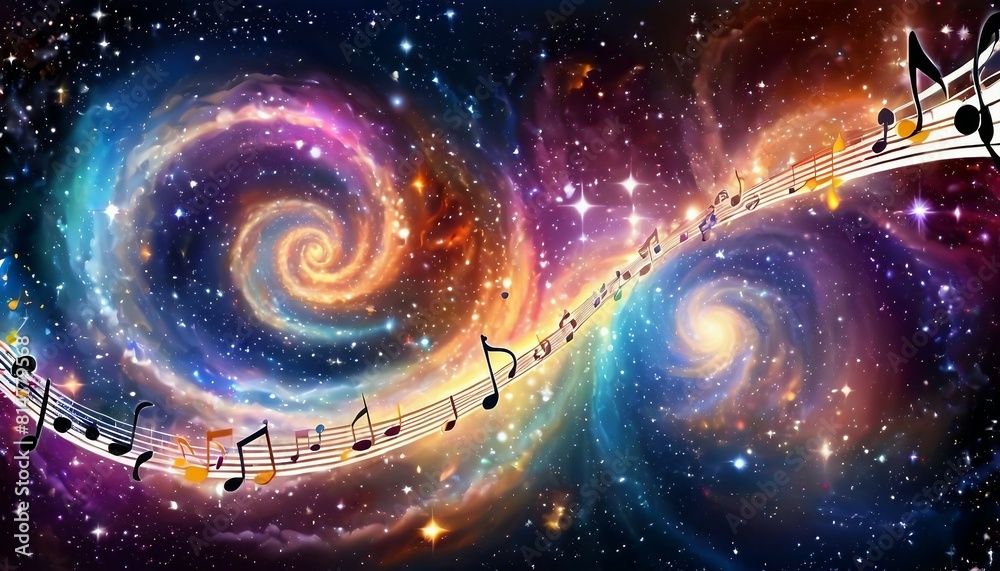 Canvas Prints abstract celestial symphony background with swirling galaxies and cosmic music notes.