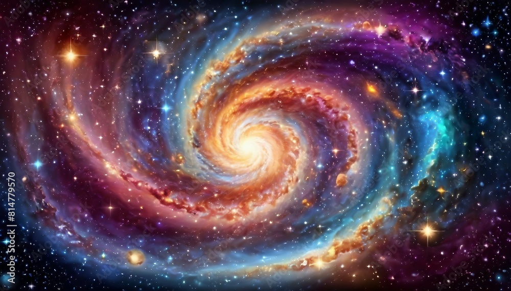 Wall mural abstract celestial symphony background with swirling galaxies and cosmic music notes.