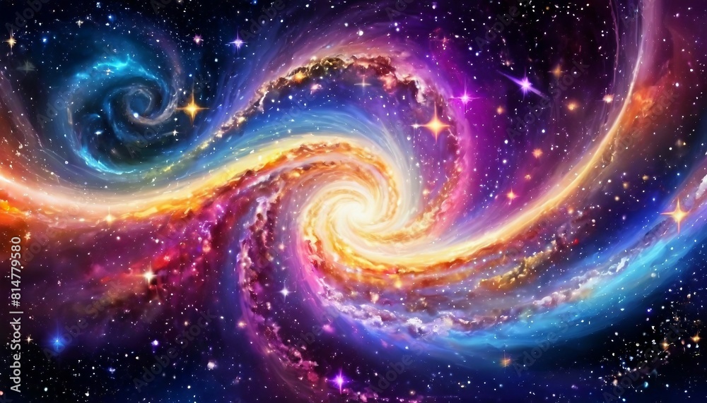 Wall mural abstract celestial symphony background with swirling galaxies and cosmic music notes.