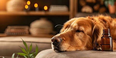 CBD oil for dogs is a popular treatment for various pet ailments. Concept CBD for Pets, Natural Remedies, Canine Wellness, Veterinary Advice