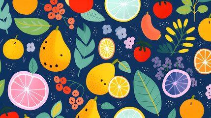 Digital fruit minimalist illustrator in a naive childish style abstract graphic poster background