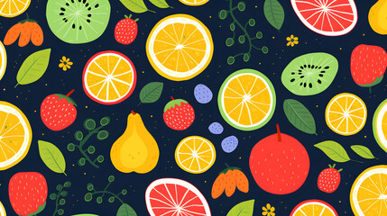Digital fruit minimalist illustrator in a naive childish style abstract graphic poster background