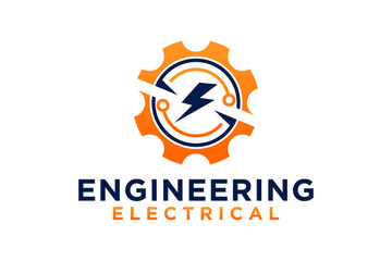 Industrial gear and electric lightning design logo, industrial engineering technology servo motor electric car vehicle.