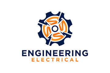 Industrial gear and electric lightning design logo, industrial engineering technology servo motor electric car vehicle.