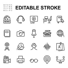 Vector illustration related to mass media. Related icons News, press, newspaper, journalism.