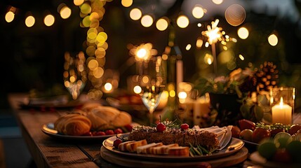 Romantic Fourth of July dinner party setup with patriotic decorations, themed tableware, and sparklers creating a celebratory atmosphere