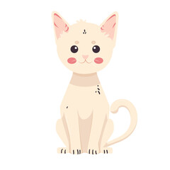 Childish cute cat in simple scandinavian style. Flat vector cartoon textured illustration of ginger kitty. Lovely kitten isolated on white background. Funny friendly domestic animal, sitting pet.