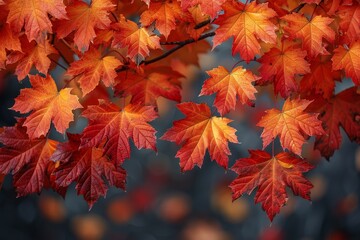 Maple Tree in Fall Foliage: Rich red and orange leaves covering the branches. 