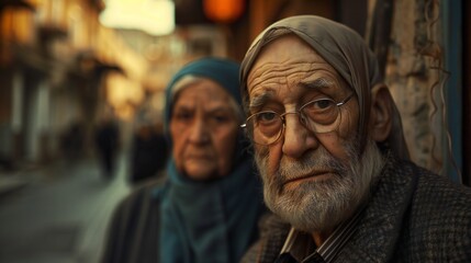 Fototapeta premium Old woman and man portrait.