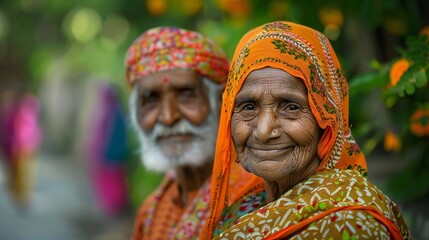 Old woman and man portrait.