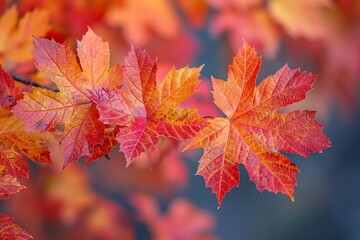 Maple Tree in Fall Foliage: Rich red and orange leaves covering the branches. 