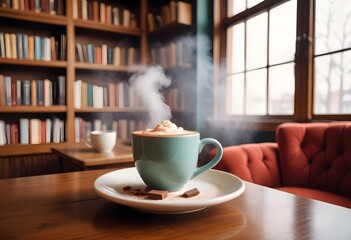Steaming Cup of Coffee on a Rustic Wooden Table Creates a Relaxing Morning Moment