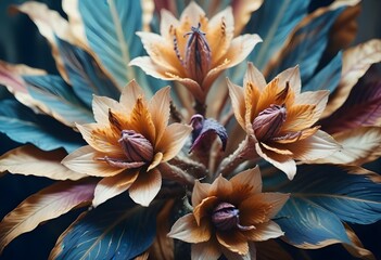 Vibrant Bouquet of Conebushes, Magnolias, and Everlasting Flowers on a Blue Background