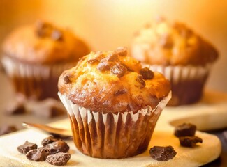 Chocolate Muffin with Chocolate Chips. Selective focus.