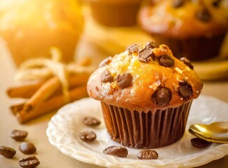Chocolate Muffin with Chocolate Chips. Selective focus.
