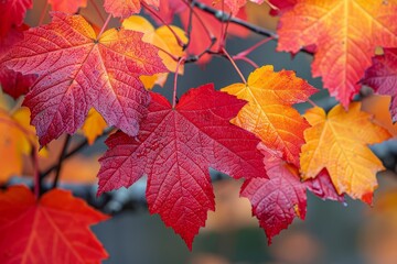 Fototapeta premium Maple Tree in Fall Foliage: Rich red and orange leaves covering the branches. 