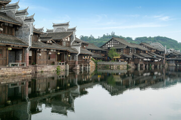 Naklejka premium the beautiful ancient town of Lizhuang on the lake, Yibin City, Sichuan Province, China