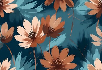 Elegant Blue Cosmos Flowers with Brown Centers on a Tranquil Blue Background
