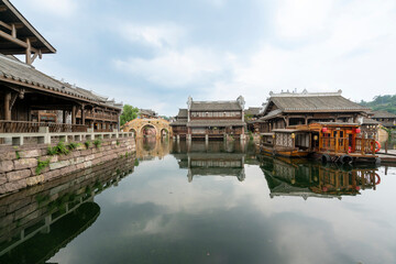 Fototapeta premium the beautiful ancient town of Lizhuang on the lake, Yibin City, Sichuan Province, China