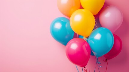 パーティー風の画像、カラフルな風船の束
