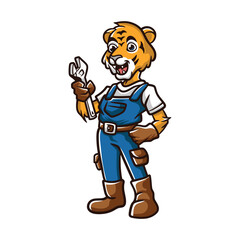 tiger technician cartoon logo character