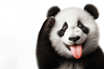 Naklejka premium Photo of a panda with a humorous expression, sticking out its tongue Isolated on white background
