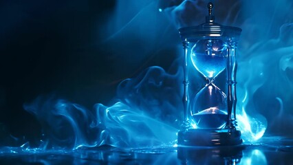 Mystical Hourglass Amidst Ethereal Blue Smoke with Ai generated.
