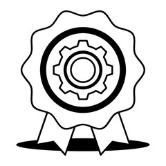 presented to mark an achievement vector icon design, Labor Day Symbol, 1st of May Sign,  International Workers Day stock illustration, Pleated Rosette with cogwheel concept