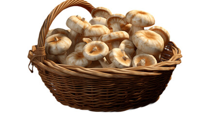 A basket of mushrooms with a transparent background.