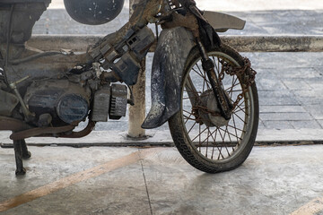 The Remains of an Old, Non-Functional Motorcycle Parked in a Motorcycle Graveyard, Awaiting Destruction