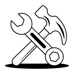 Handyman or Repairman Logotype vector icon design, Labor Day Symbol, 1st of May Sign,  International Workers Day stock illustration, open-ended and ring ends Spanner crossed with Hammer concept