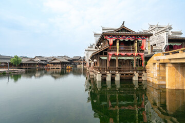 Fototapeta premium the beautiful ancient town of Lizhuang on the lake, Yibin City, Sichuan Province, China