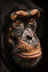 Bonobo with Deep Gaze and Detailed Facial Texture in a Profound Primate Portrait