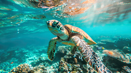 Fototapeta premium Sea turtle in coral reef