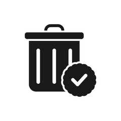 Delete completed. Trash can with checkmark icon flat style isolated on white background. Vector illustration