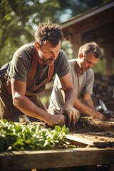Fototapeta premium Farmer, man and vegetables box of agriculture, sustainability and farming in greenhouse or agro business. Portrait of happy seller gardening, green product harvest or healthy food