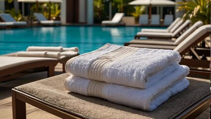 Towels on sun loungers near the pool