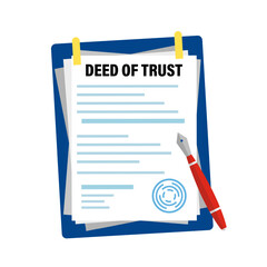 Deed of Trust Document with stamp. Document and red pen. Vector illustration.